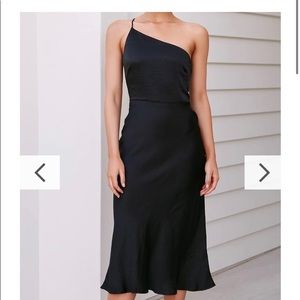 Black silk midi dress